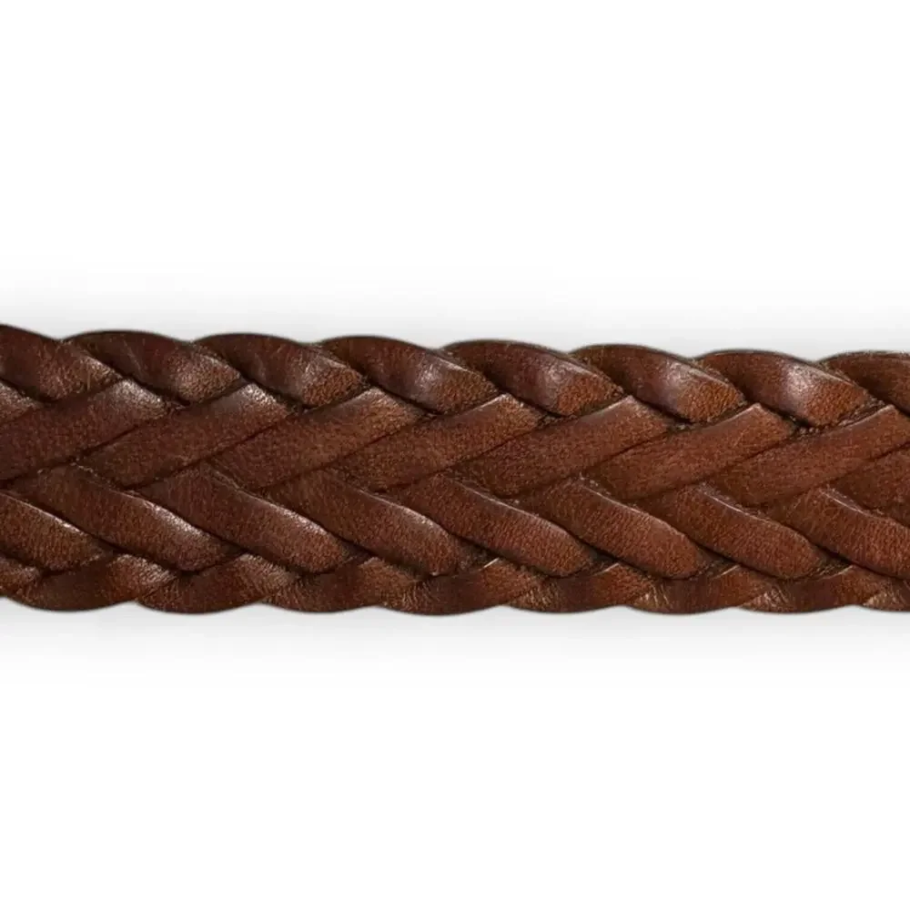 Vintage Braided Leather Belt Brown Leather Buckle Oil Tanned Cowhide Mens 38-95